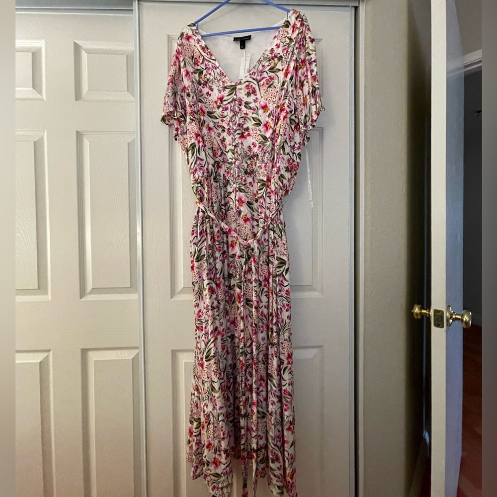 Lane Bryant Floral Spring Maxi Dress - Pink, White & Green 24W